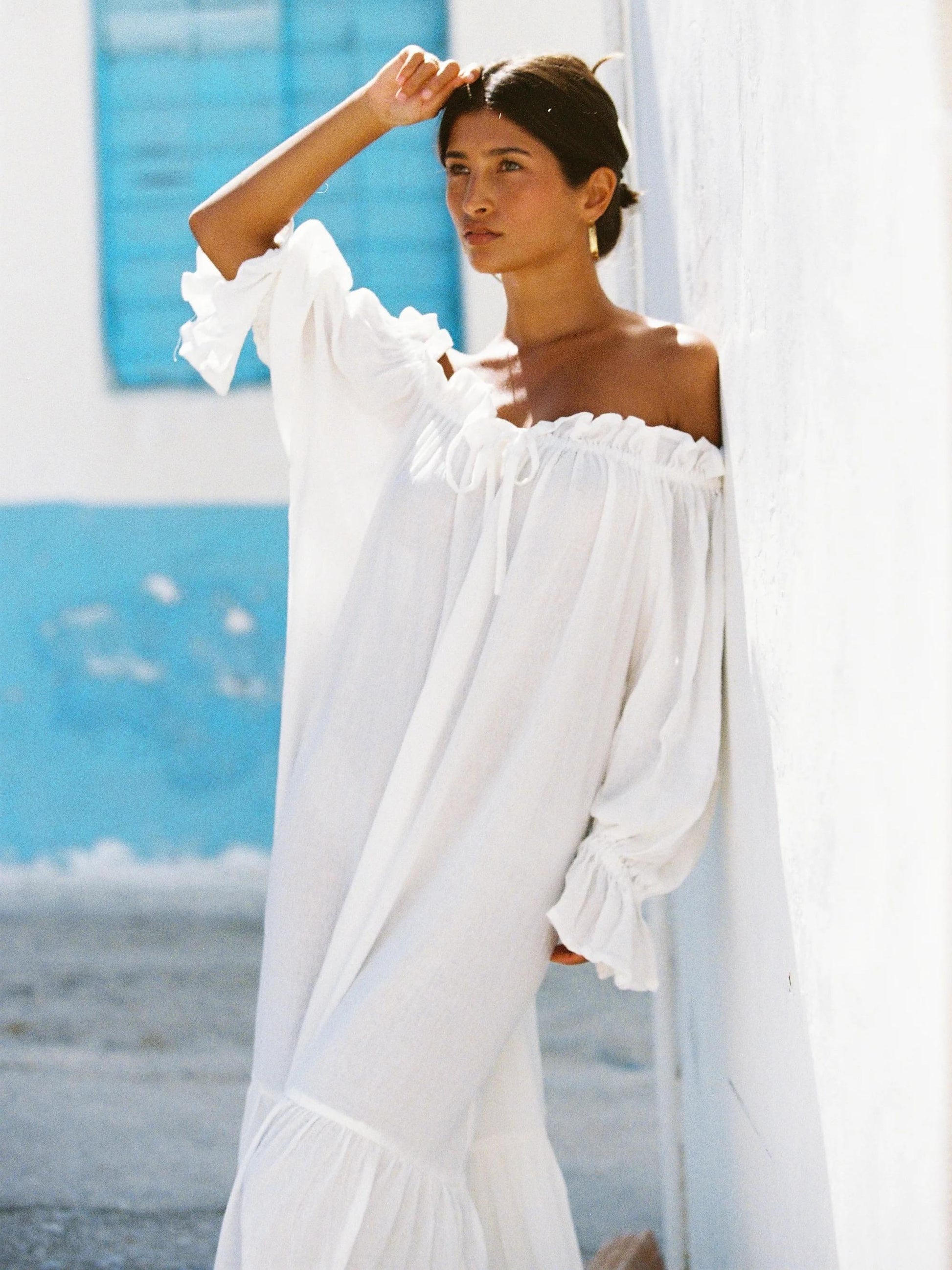 Women Maxi Dress White Cotton | Emmaline-4
