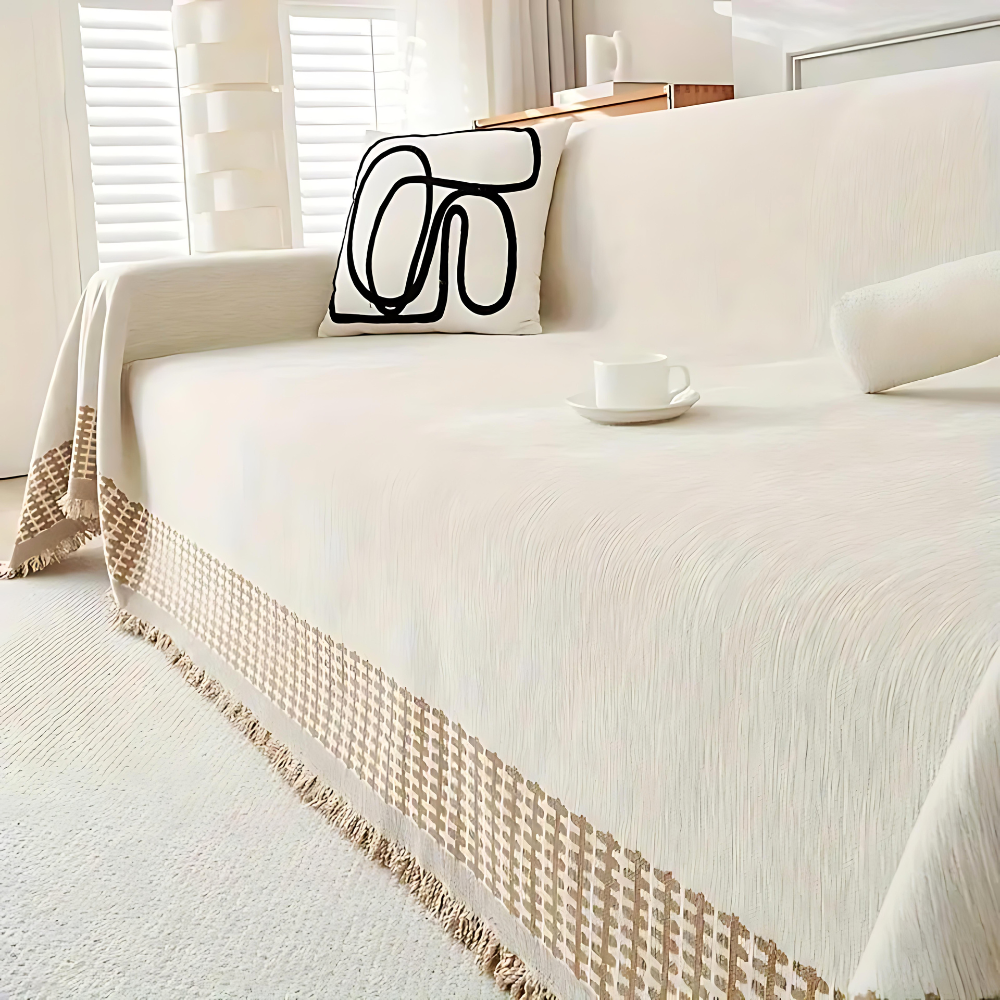 Sofa Cover Beige Chenille Cotton | Rustic Charm 4