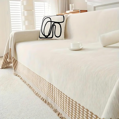 Sofa Cover Beige Chenille Cotton | Rustic Charm 4