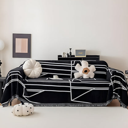 Sofa Cover Black and White Microfibre | Modern Abstract Design 2