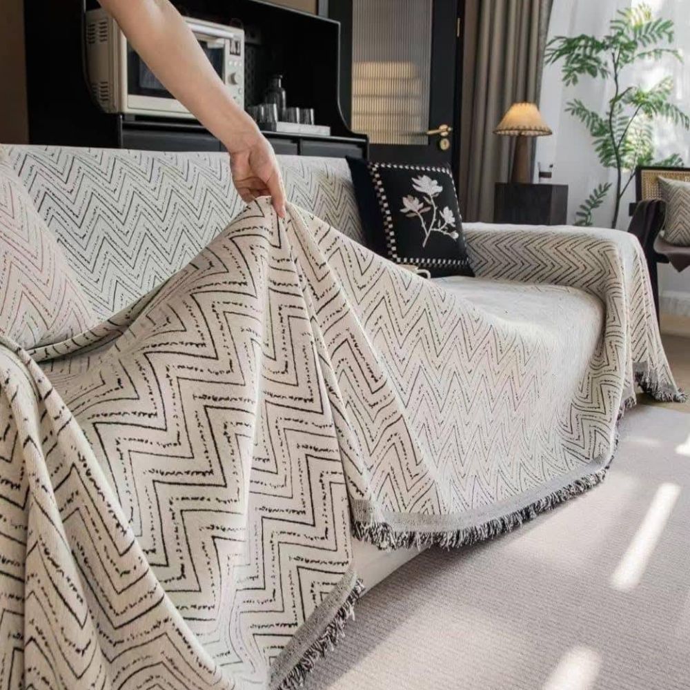 Sofa Cover Beige Chenille Textured Weave | Horizon 6
