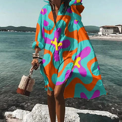 Abstract-Print Oversized Button-Down Shirt Dress | Thalina