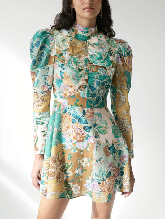 Women Mini Dress Floral Print Cotton | Arwen-1