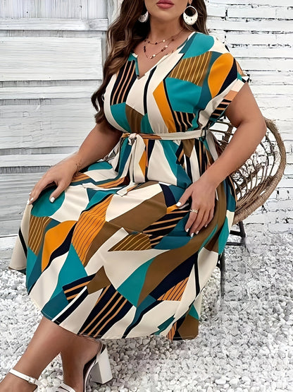 Belted Abstract Midi Dress | Orlena