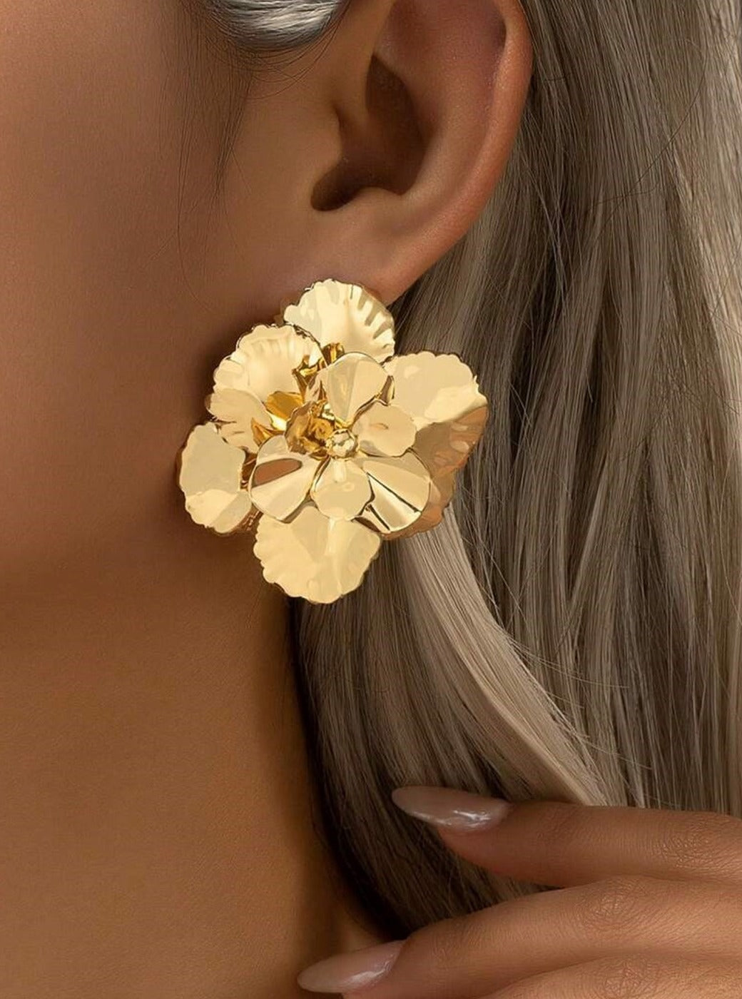 Women Flower Earrings Gold Alloy | Blossom-2