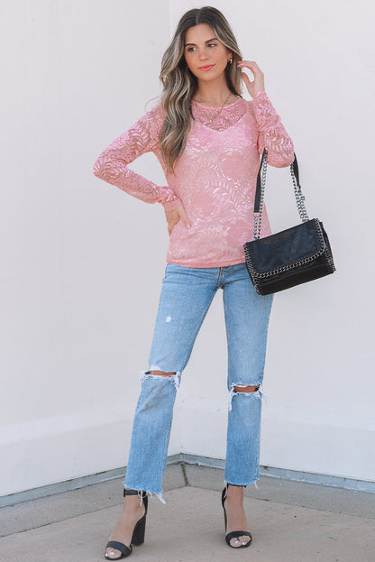 Women Long Sleeve Blouse White Lace | Blossom-4