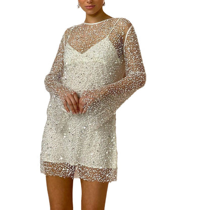 Sequin Mesh Overlay Dress | Fiorella