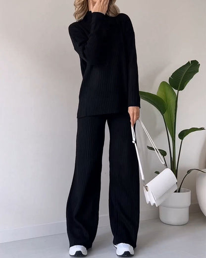 Women Ribbed Knit Wide-Leg Lounge Set | Daryelle
