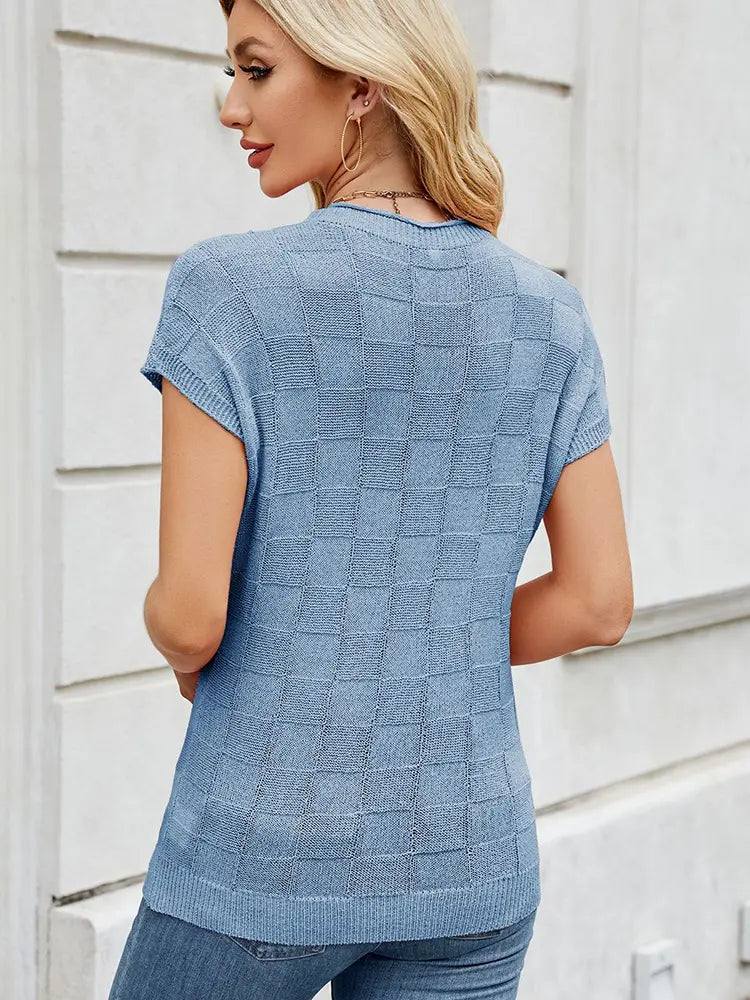 Women Sweater Checkered Knit Soft Breathable | Classic Elegance-6