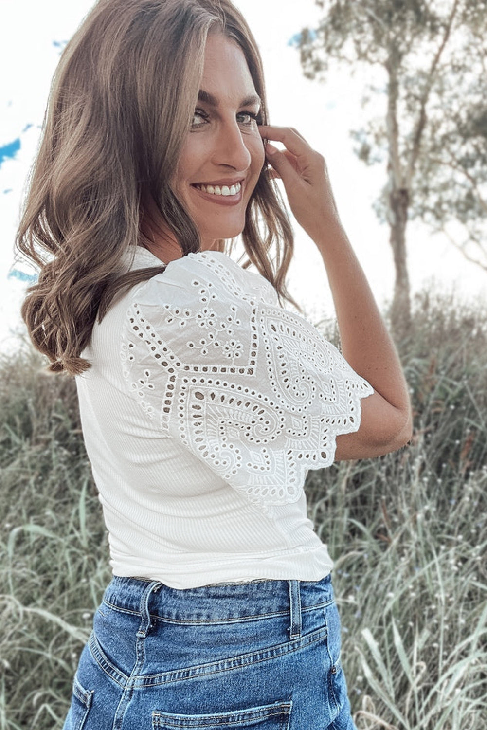 Women Short Sleeve Blouse White Viscose Blend | Elegant Design-5
