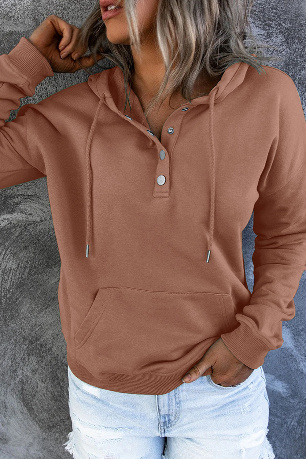 Women Hooded Button Sweatshirt | Amora