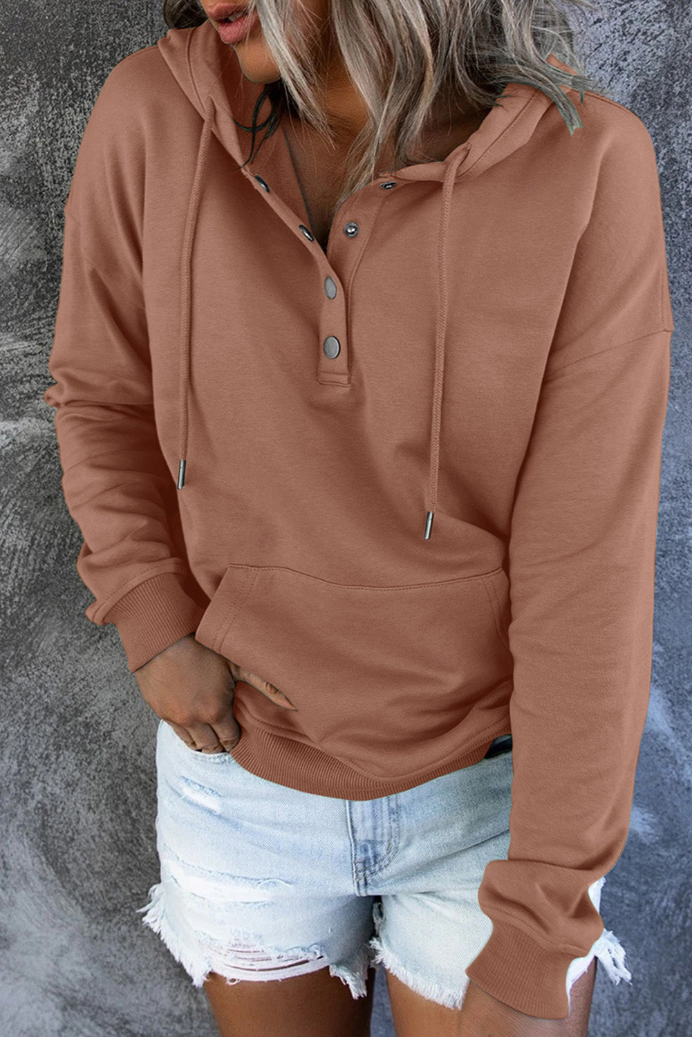 Women Hooded Button Sweatshirt | Amora