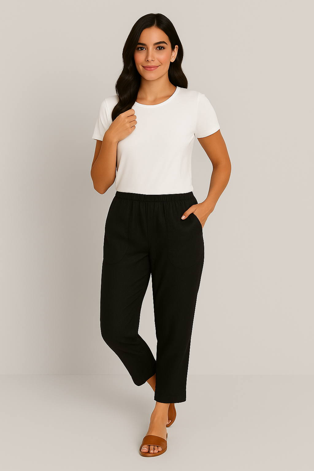 Women Relaxed Cotton Pocket Pants with Rolled Hem | Leiriel