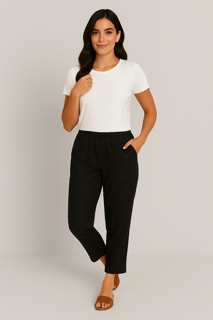 Women Relaxed Cotton Pocket Pants with Rolled Hem | Leiriel