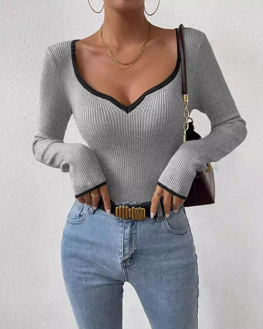 Women Ribbed Contrast Trim Top | Leontina