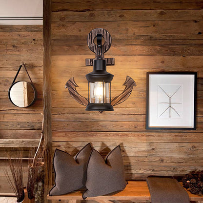 Wall Lamp Rustic Wood Anchor Lantern | Coastal Charm-5