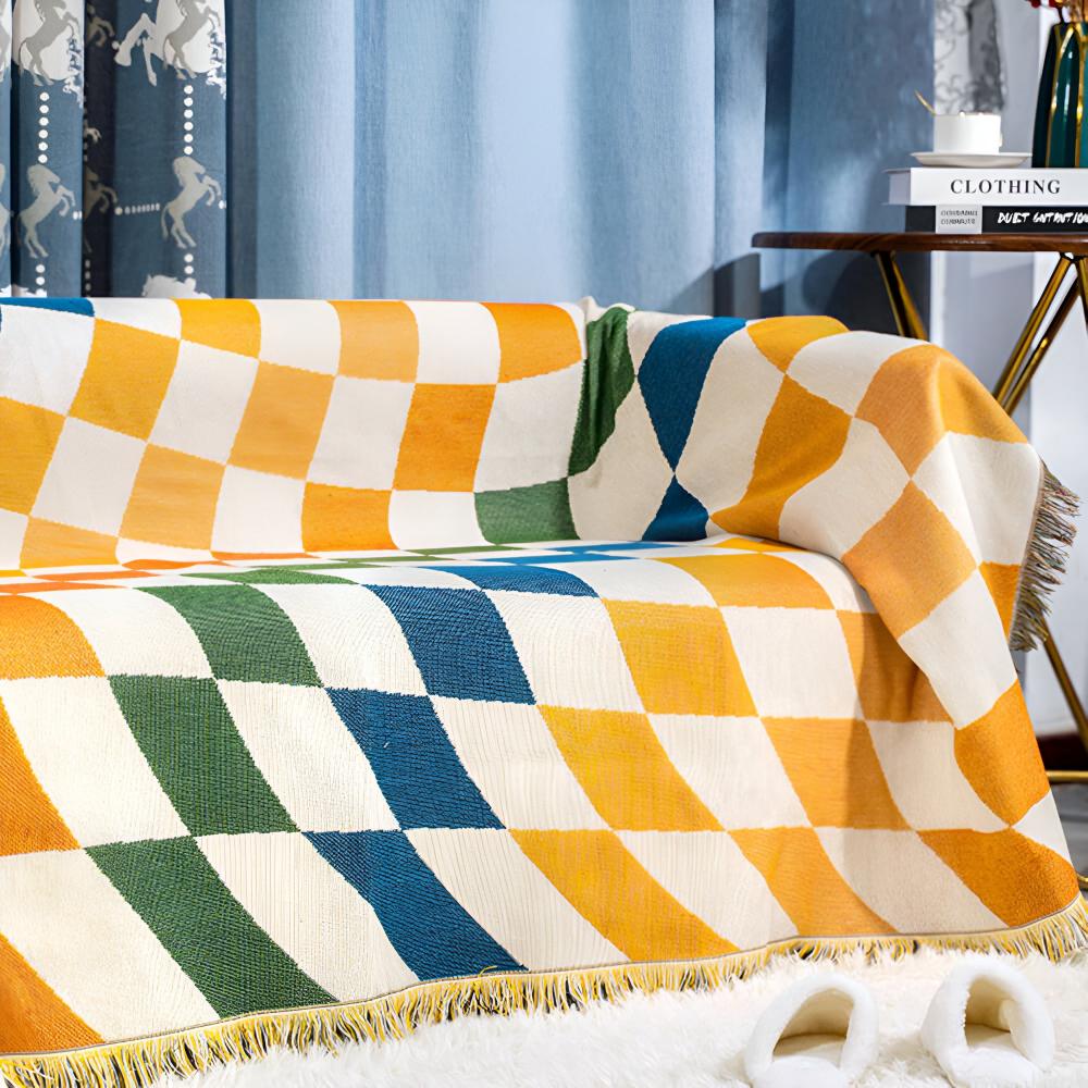 Home Blanket Multicolor Polycotton | Cozy Checkerboard Design 4