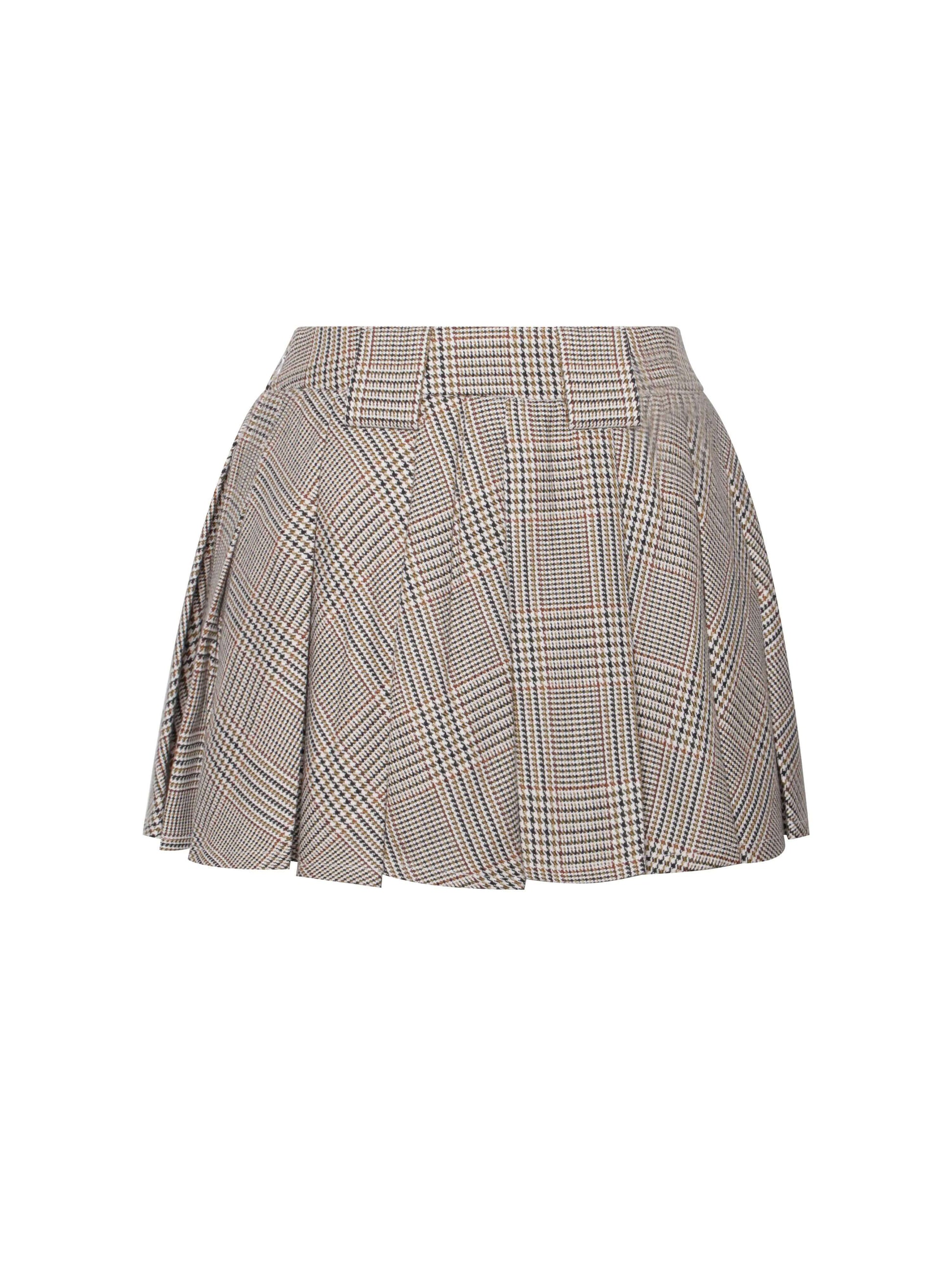 Women Skort Brown Plaid Crepe | Oaklyn-5