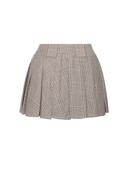 Women Skort Brown Plaid Crepe | Oaklyn-5