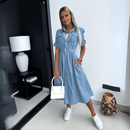 Button-Up Denim Midi Dress | Carly