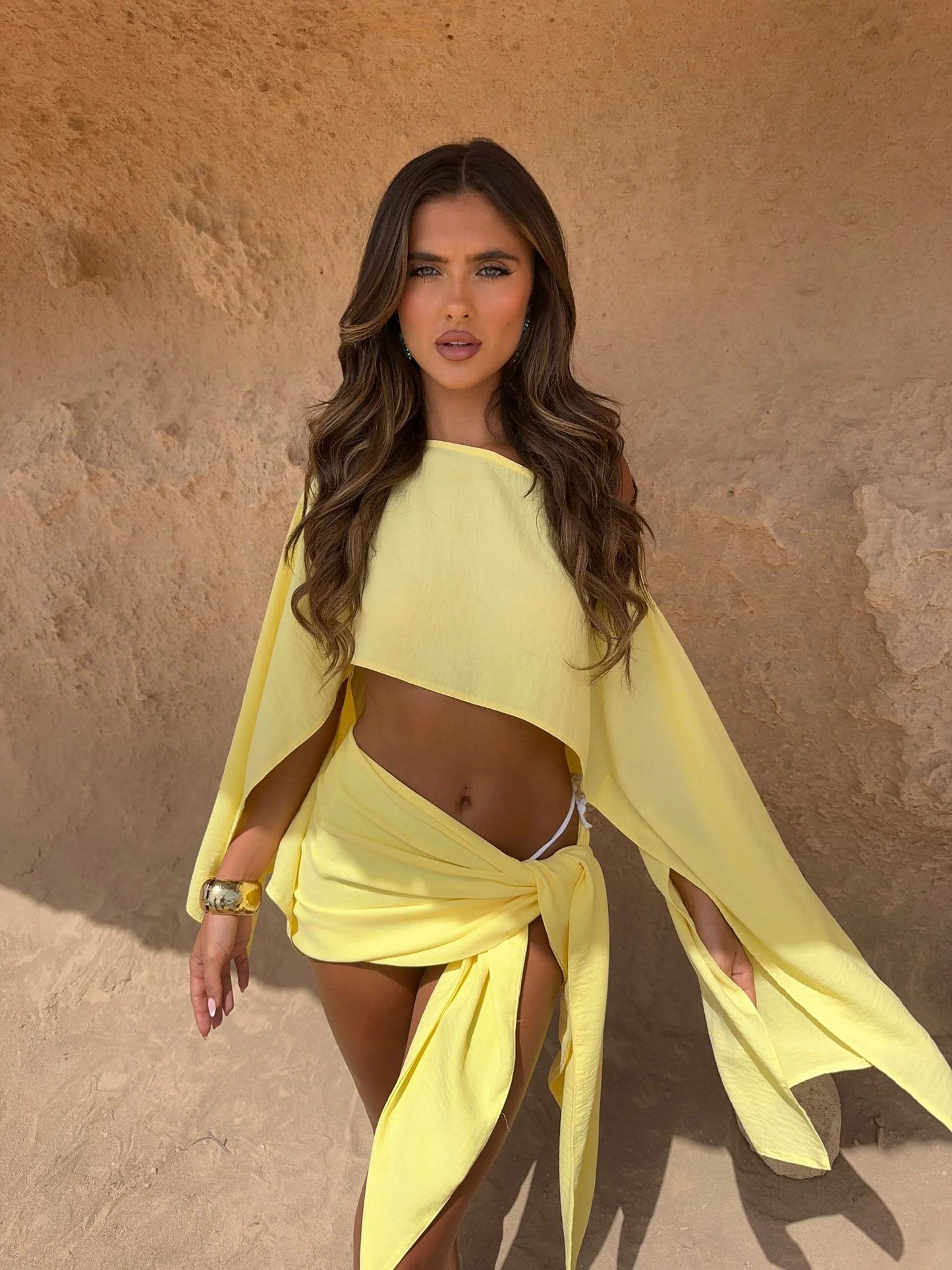 Women Sarong Set Yellow Linen | Cleo-5