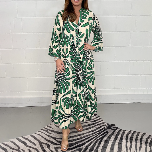 Printed Long Sleeve Tiered Maxi Dress | Yasmine