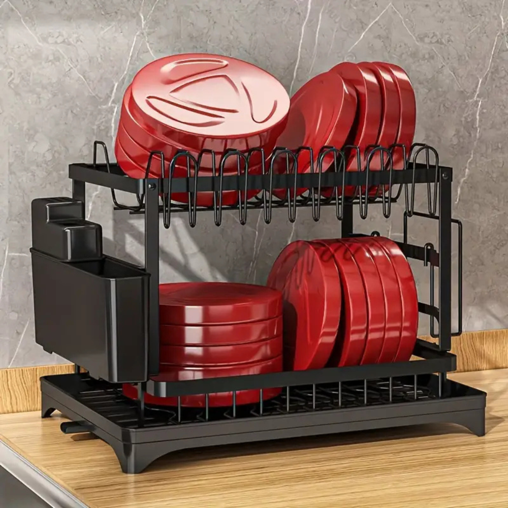 Dish Rack Black Steel Double Layer | Modern Kitchen Essential 2