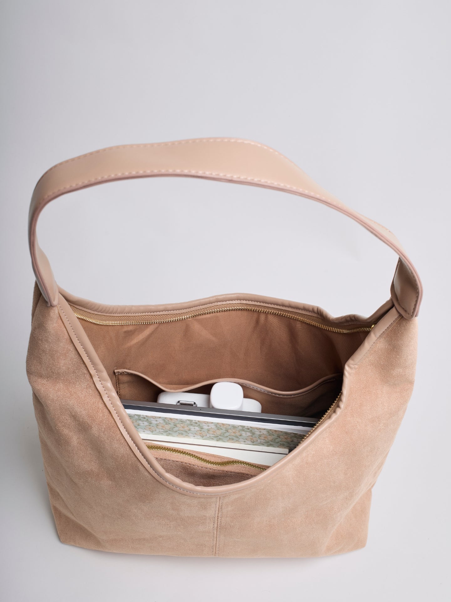 Suede Tote Bag with Pouch | Alberta