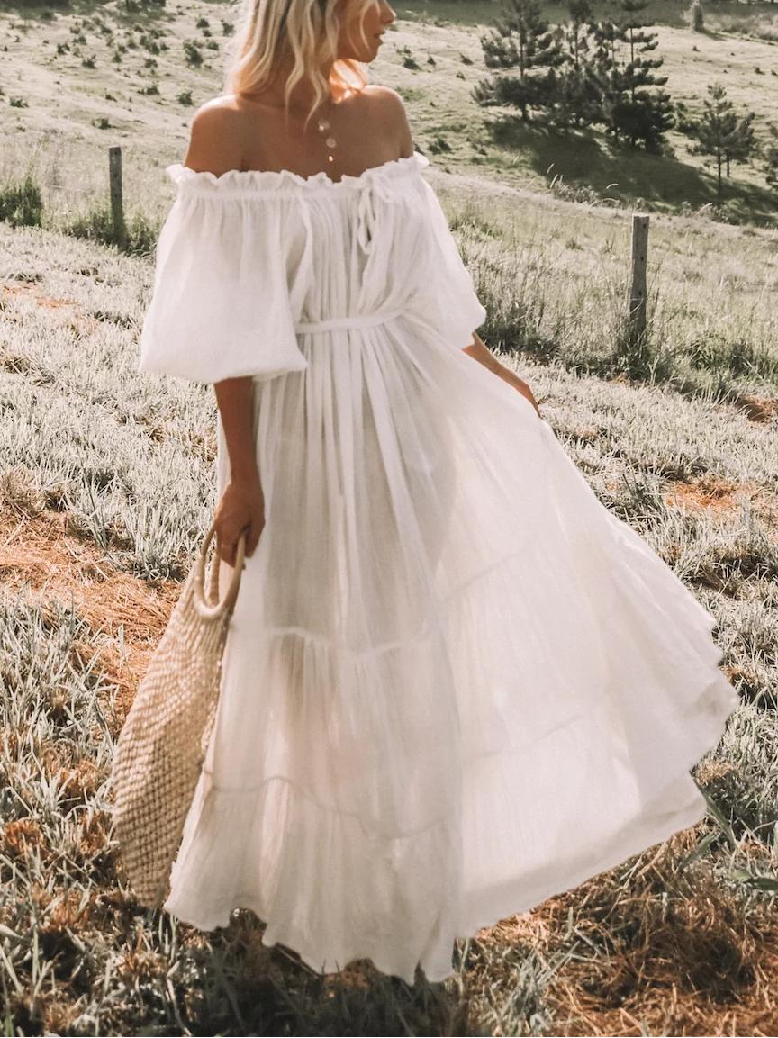 Women Maxi Dress White Cotton | Emmaline-5