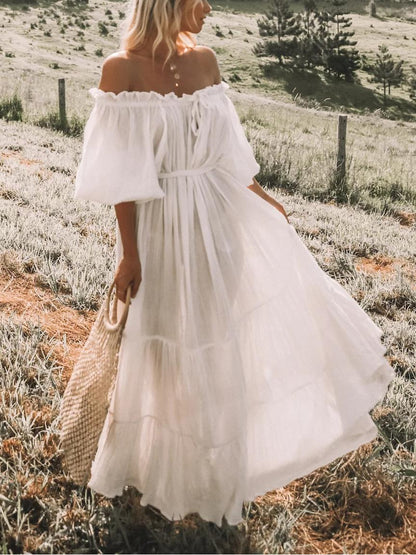 Women Maxi Dress White Cotton | Emmaline-5