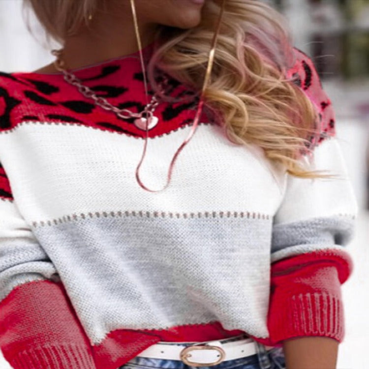 Women Colorblock Leopard Sweater | Alicia