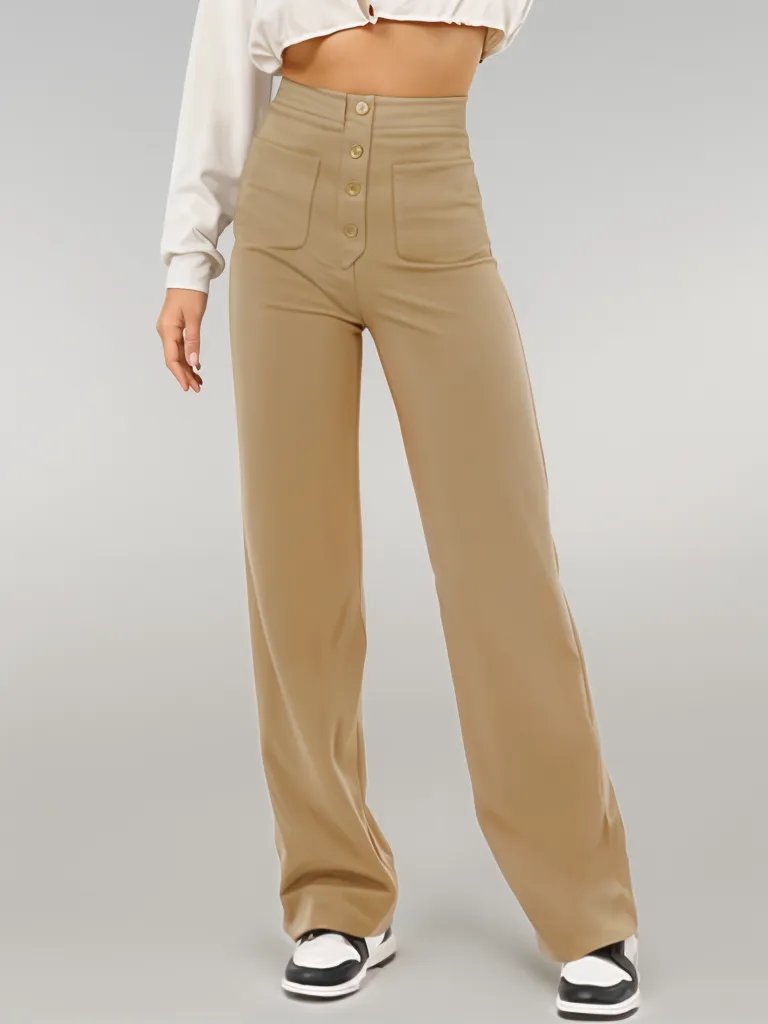 High-Waisted Button Detail Pants | Daria