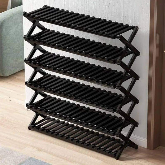 6-Tier Black Bamboo Shoe Rack – Sturdy Entryway Shoe Storage Solution with Space-Saving Design 0