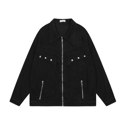 Unisex Short Coat Black Denim | Rebel-1