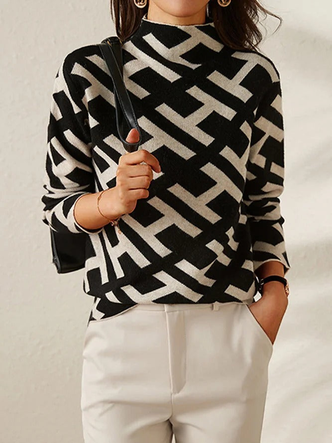 Women Geometric High-Neck Sweater | Lisara