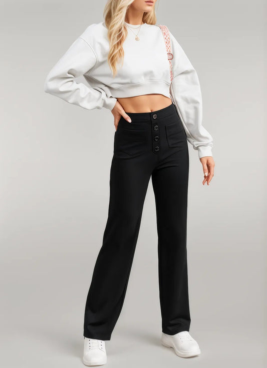 High-Waisted Button Detail Pants | Daria