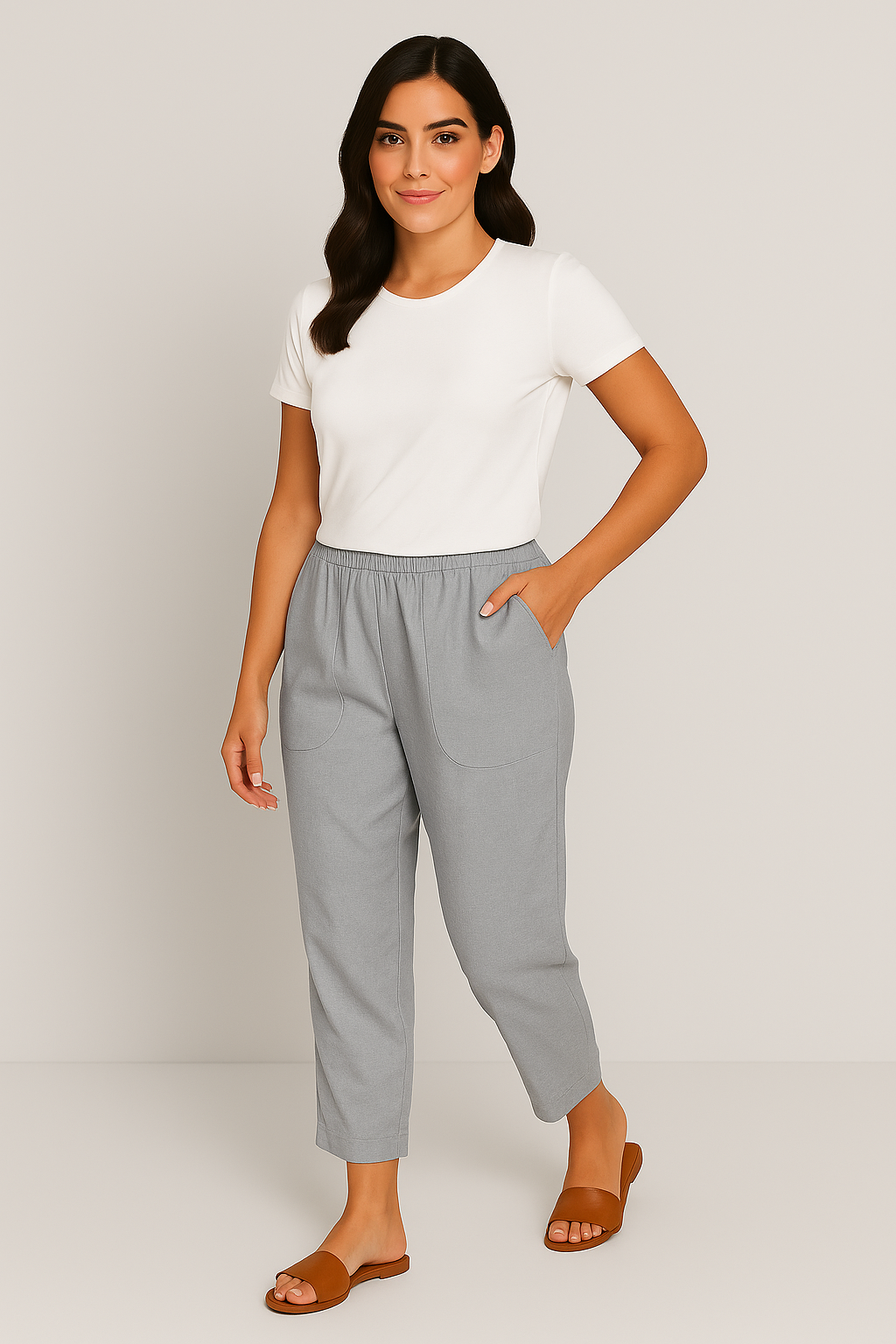 Women Relaxed Cotton Pocket Pants with Rolled Hem | Leiriel