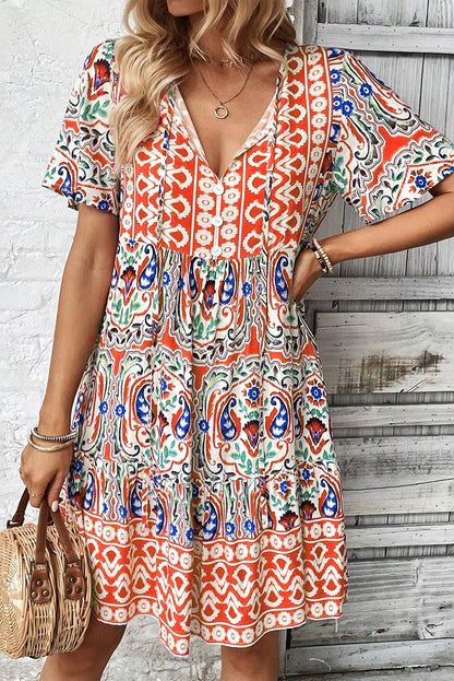 Bohemian Tie Neck Ruffle Hem Dress | Charity