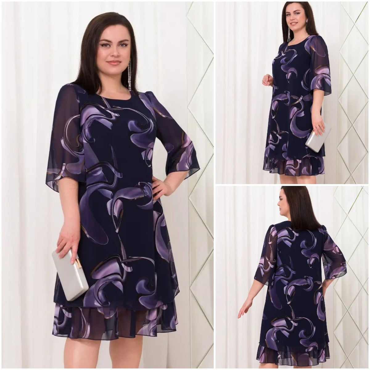 Woman Elegant Chiffon Overlay A-Line Dress | Lumen