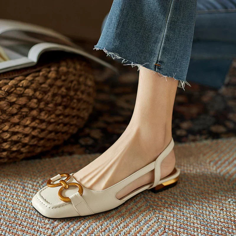 Variant image for Women Slingback Flat Shoes Beige Leather | Mattea-11
