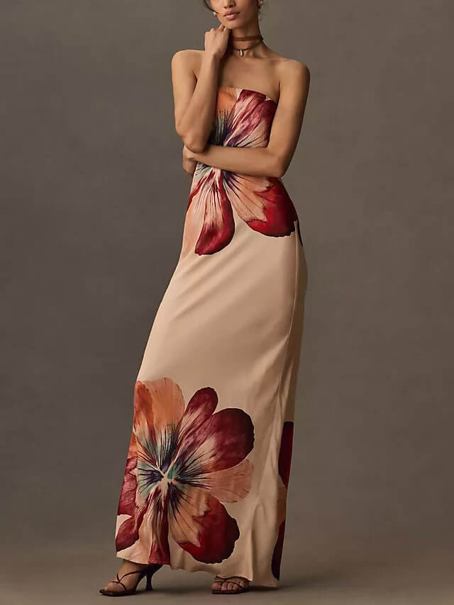 Women Maxi Dress White Floral Polyester | Imani-3