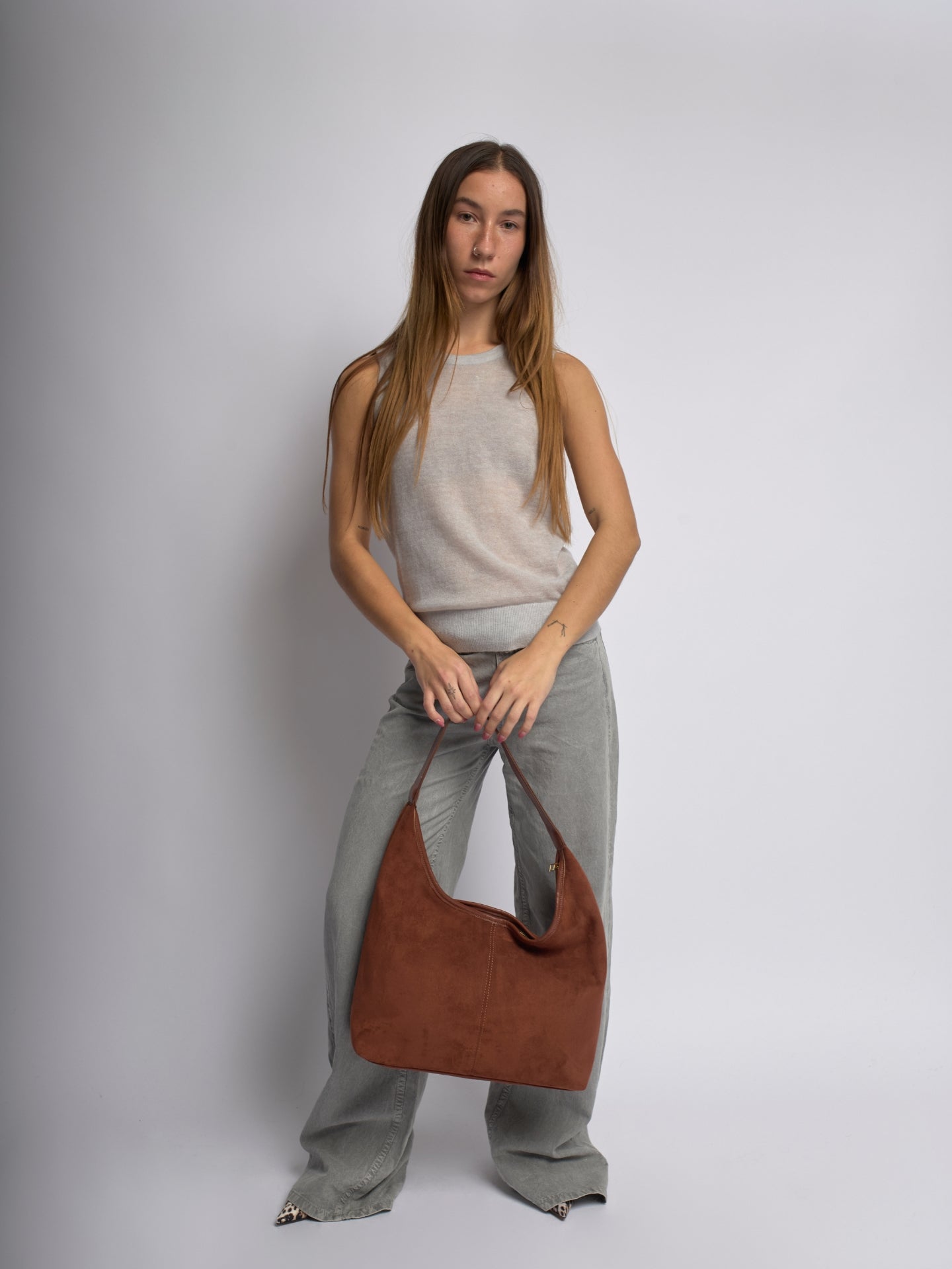 Suede Tote Bag with Pouch | Alberta