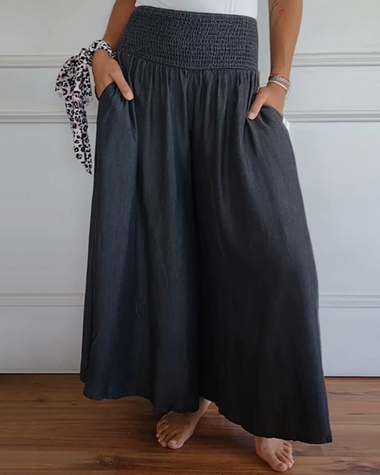 Women Wide Leg Trousers Black Cotton | Mira-1