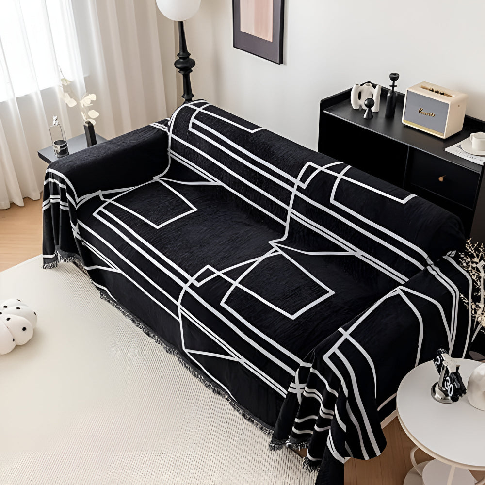 Sofa Cover Black and White Microfibre | Modern Abstract Design 6