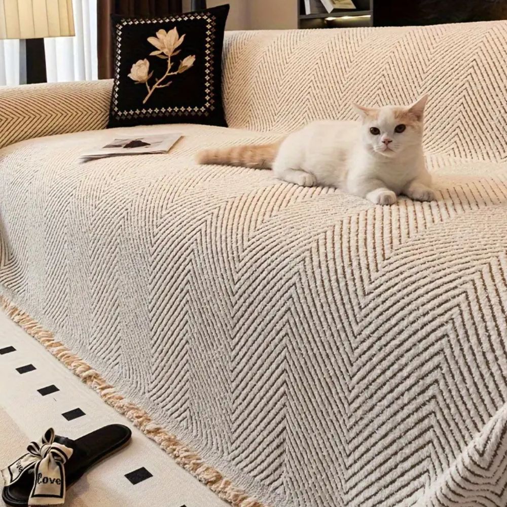 Sofa Cover Grey Microfiber Herringbone | Elegant Home Decor 2