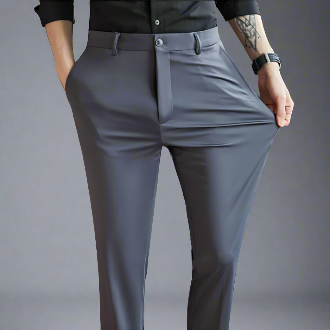 Men Slim Fit Pants Black Elastic | Classic-4