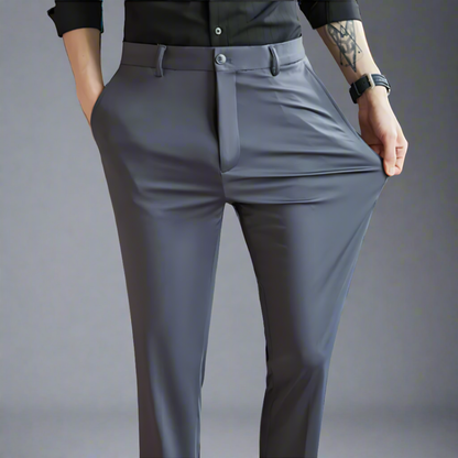 Men Slim Fit Pants Black Elastic | Classic-4