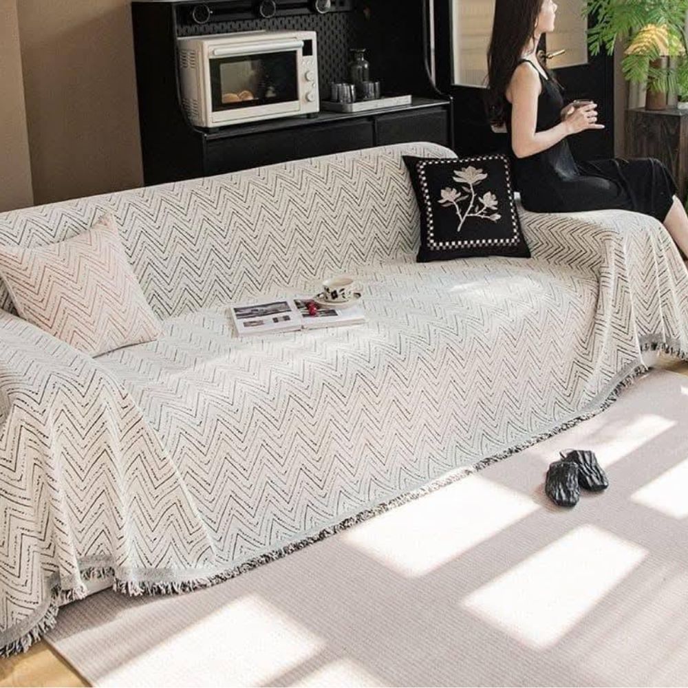Sofa Cover Beige Chenille Textured Weave | Horizon 2
