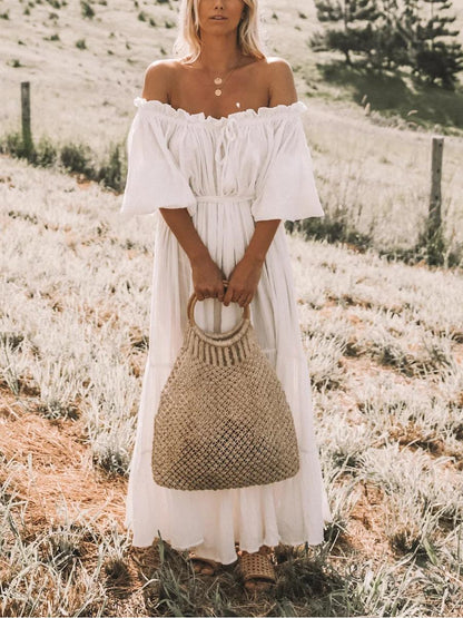 Women Maxi Dress White Cotton | Emmaline-6