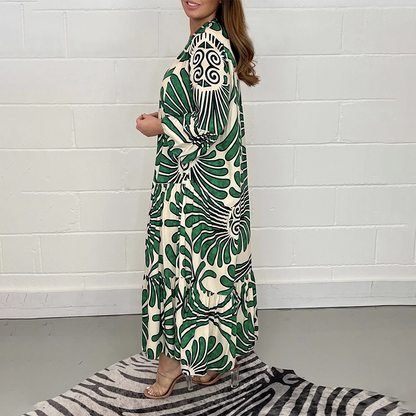 Printed Long Sleeve Tiered Maxi Dress | Yasmine